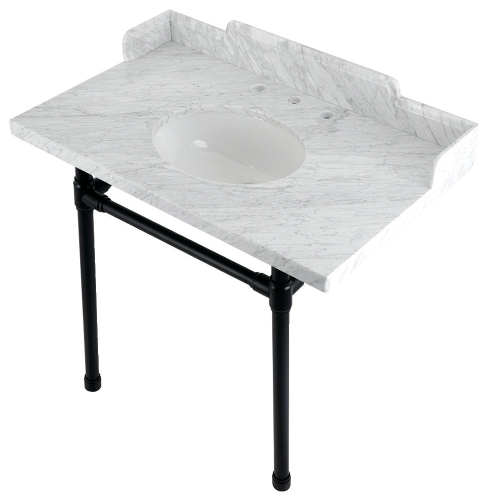 Kingston Brass LMS36M80ST 36" Carrara Marble Console Sink, Legs