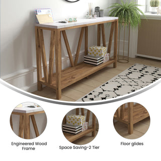 Charlotte Modern 2-Tier Farmhouse Console Accent Table, Warm Oak/Marble