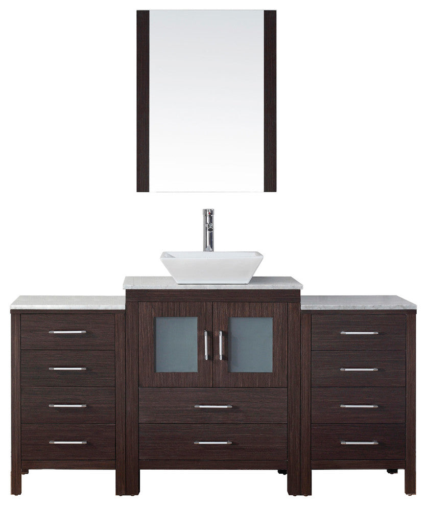 60" Single Bathroom Vanity, Espresso, White Marble, Polished Chrome