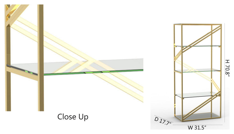 Gold Stainless Steel Frame Geometric LED Light Shelf