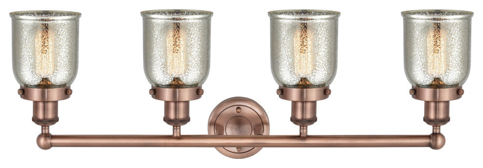 Small Bell 4-Light 34" Bath Vanity Light, Antique Copper Finish, Mercury Shade