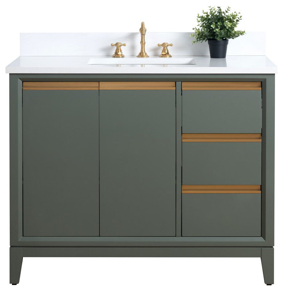 Vanity Art Bathroom Vanity With Sink, Vintage Green, 42" Single