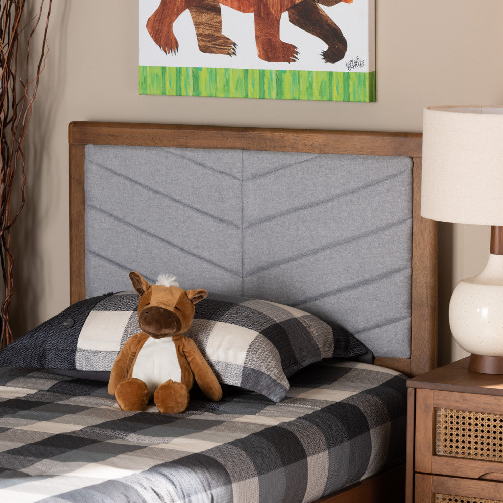 Lenna Mid-Century Twin Size Headboard, Light Gray