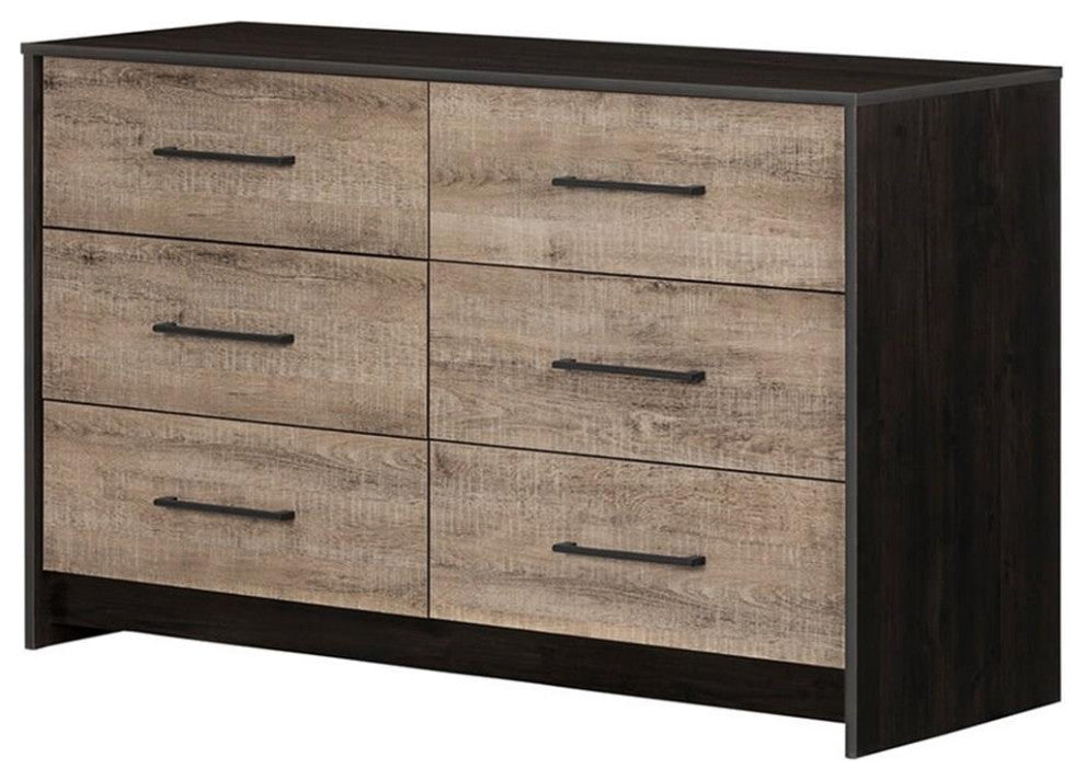 South Shore Londen 6 Drawer Dresser in Weathered Oak and Ebony