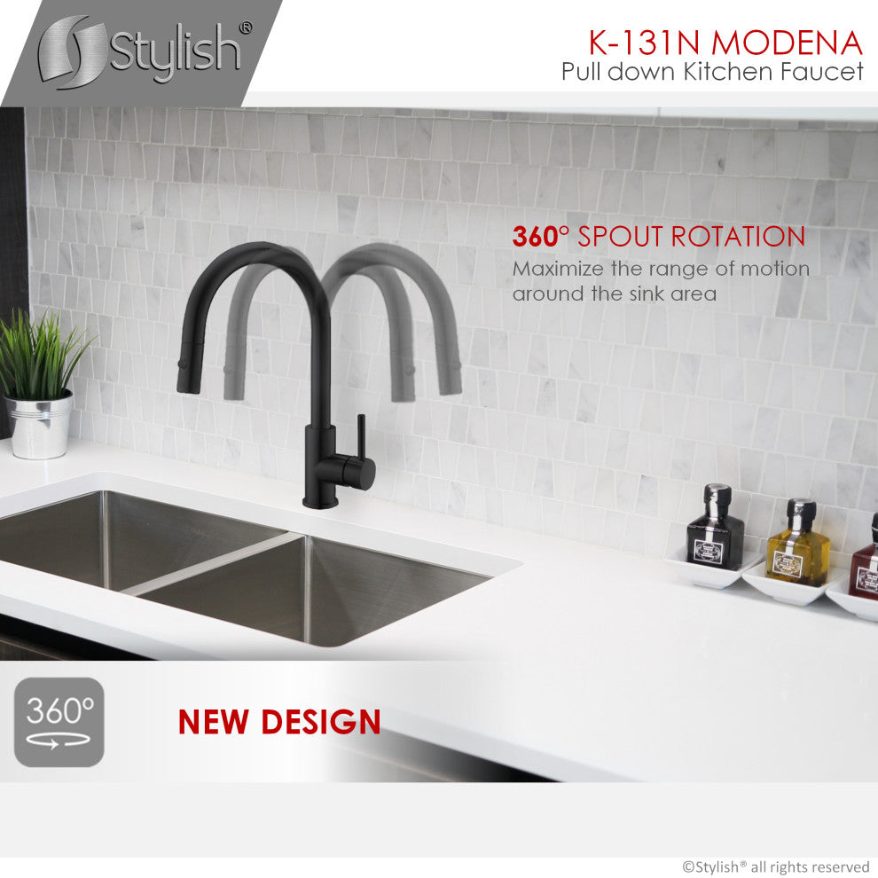 STYLISH Single Handle Pull Down Matte Black Kitchen Faucet