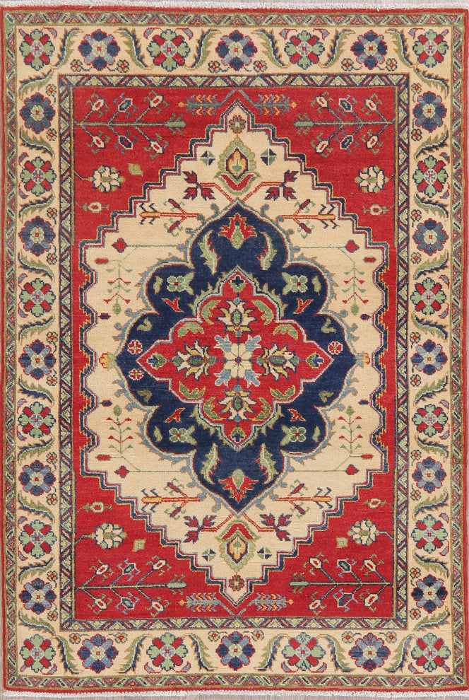 Oriental Kazak Traditional Handmade Pakistani Area Rug, Beige, 5'11"x4'1