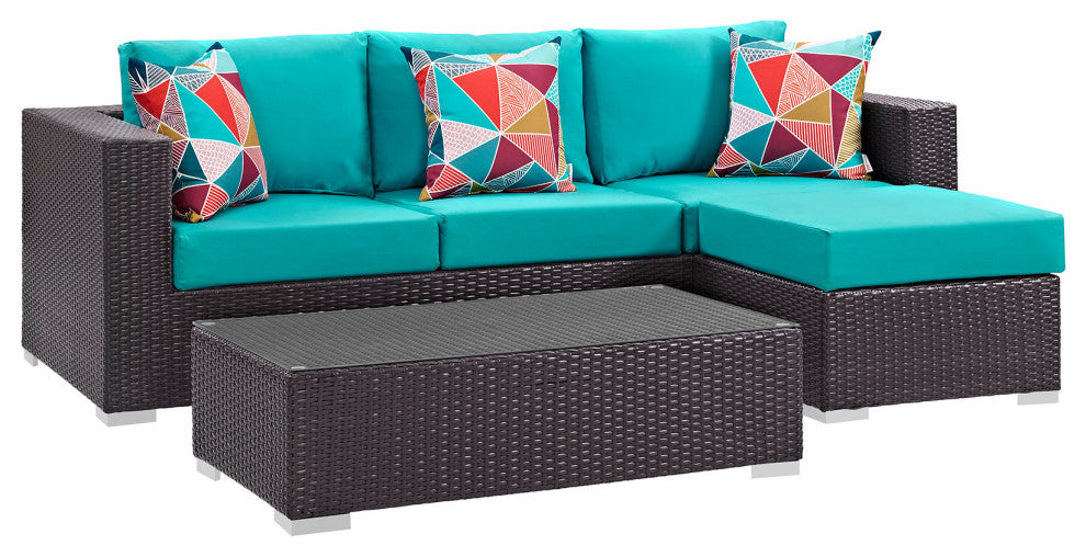 Convene 3 Piece Outdoor Patio Sofa Set Espresso Turquoise