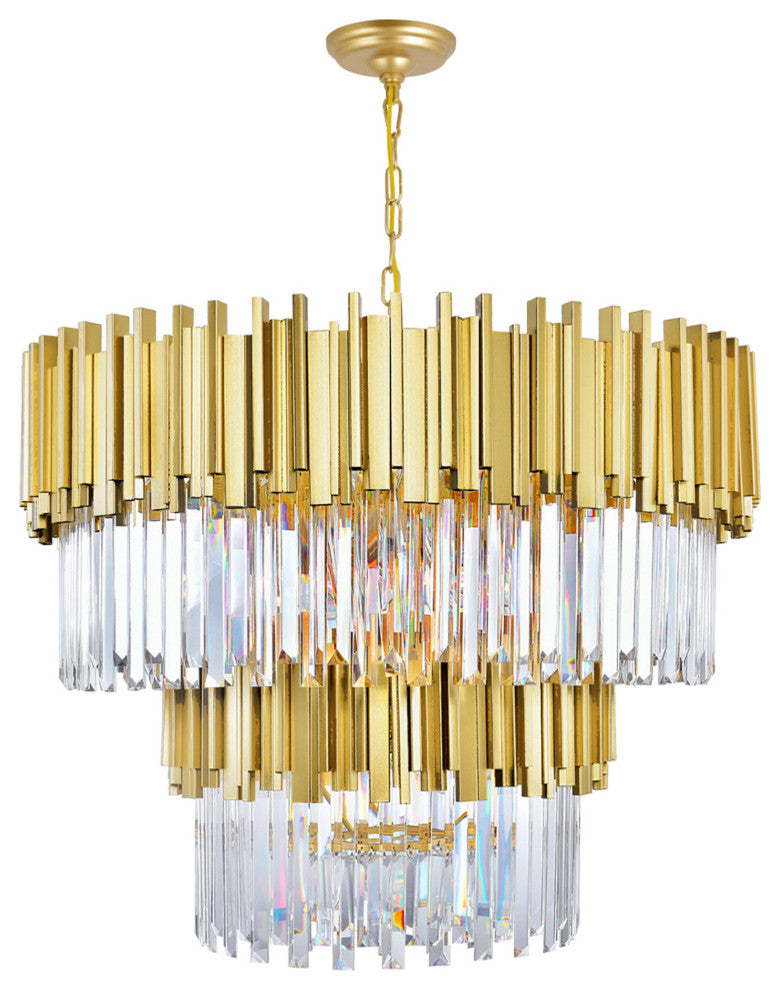 Deco 12 Light Down Chandelier With Medallion Gold Finish