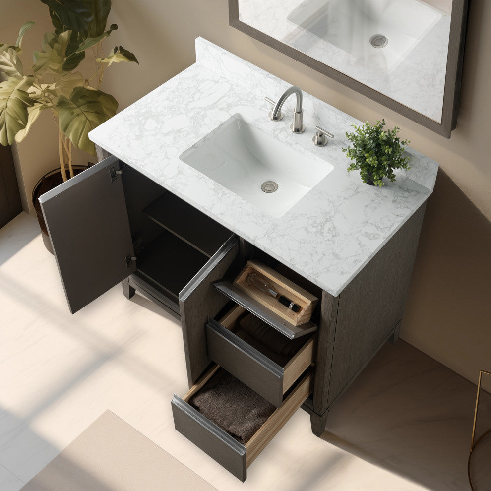 Vanity Art Bathroom Vanity With Sink, Driftwood Gray, 42" Single
