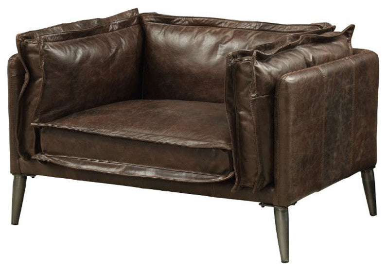 Top Grain Leather Accent Chair, Distress Chocolate