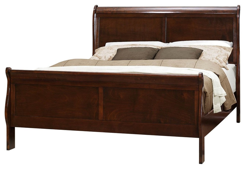 5-Piece Modern Queen Bed, Dresser, Mirror, 2 Nightstand, Burnish Cherry