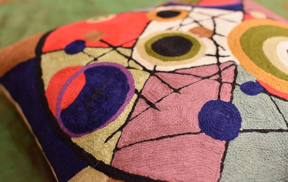 Kandinsky Circles In Circle II Throw Pillow Cover Handembroidered Wool 18x18"