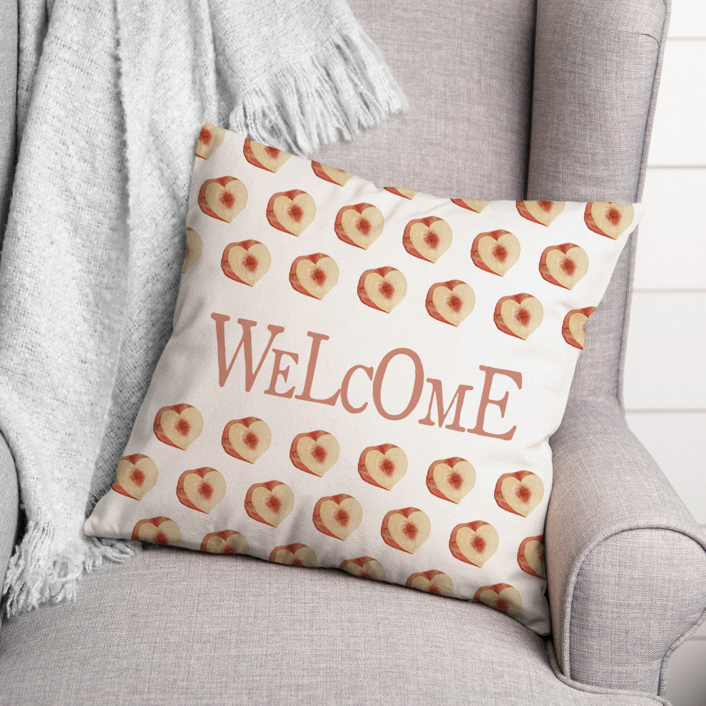 Welcome Peach Caps Pillow 18x18 Spun Poly Pillow