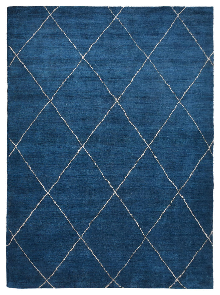 HAND KNOTTED LOOM SILK ECO-FRIENDLY AREA RUG -8'x10',Rectangle,Blue,Contemporary