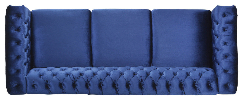 Spencer Tufted Chesterfield Velvet 3-Seater Sofa, Midnight Blue/Dark Brown