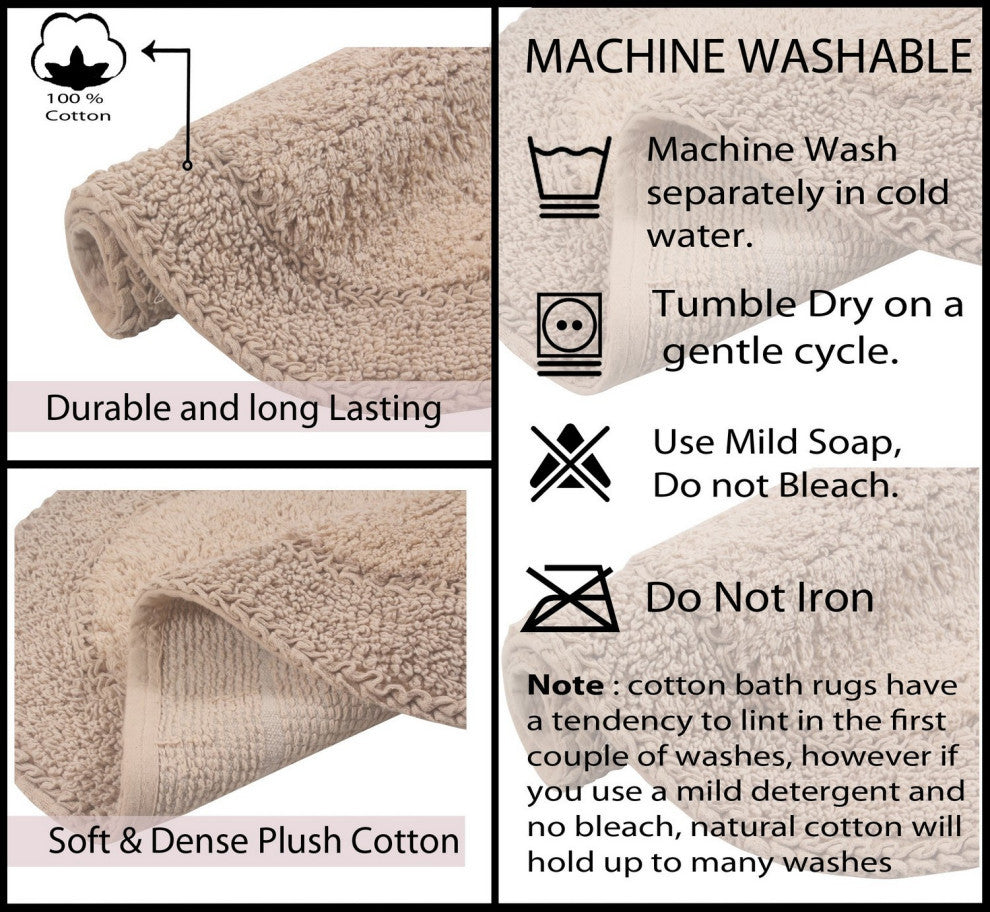 Double Ruffle Collection Bath Rugs Set, 3-Piece Set With Runner, Linen