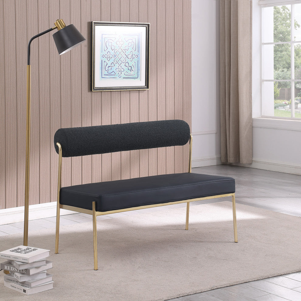 Carly Vegan Leather Upholstered Vegan Leather Bench, Black