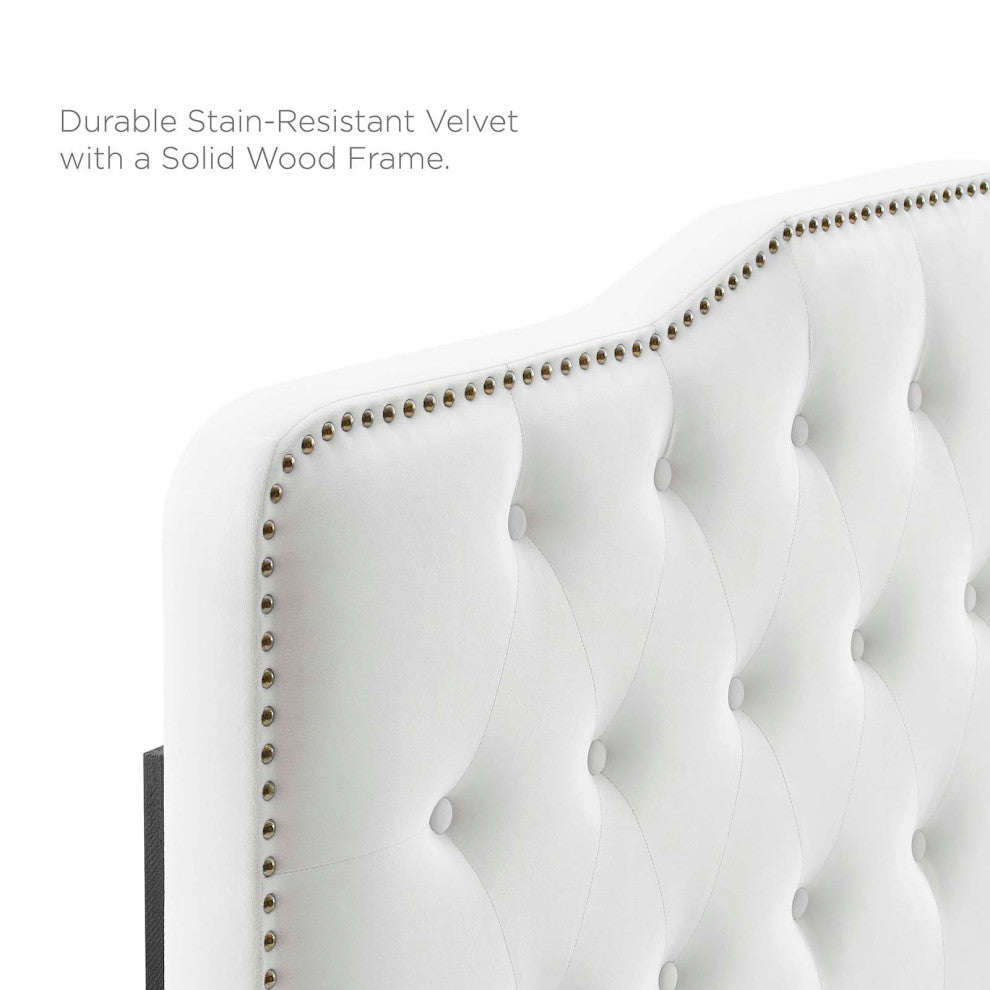 Tufted Headboard, Full Queen Size, Velvet, White, Modern Contemporary, Bedroom