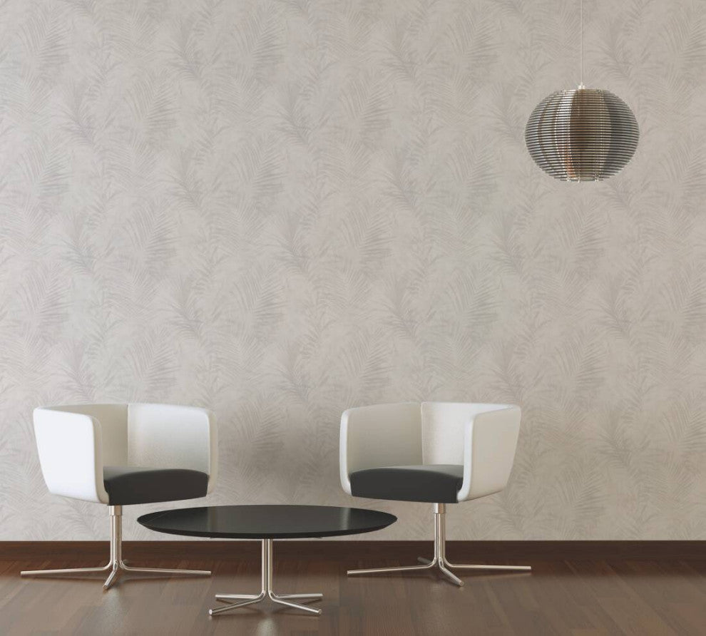 Floral Textured Wallpaper, Palm Tree Leaves, 374113, Beige Cream Gray, 1 Roll