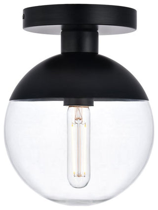 Midcentury Modern Black And Clear 1-Light <br>Flush Mount