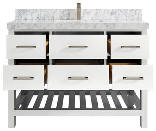 Parker 48 Single Sink Bath Vanity in White 2" Carrara Marble