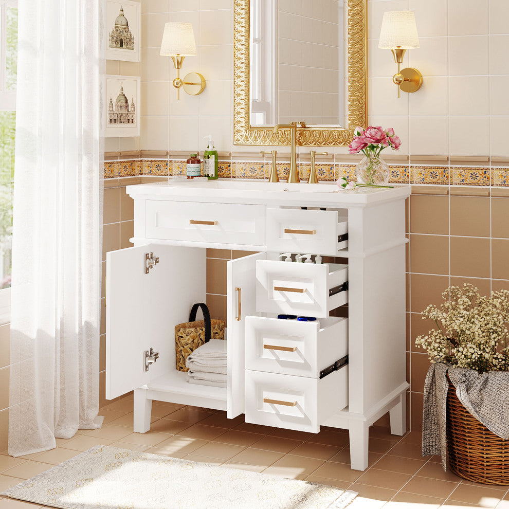 36 Inch Bathroom Vanity with Resin Sink, White