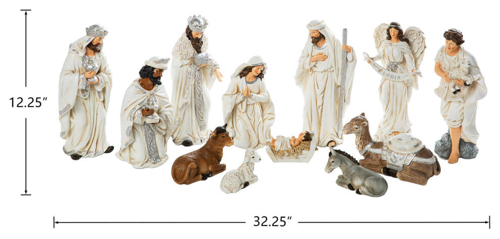 12-Piece Ivory Resin Nativity Figurine Set