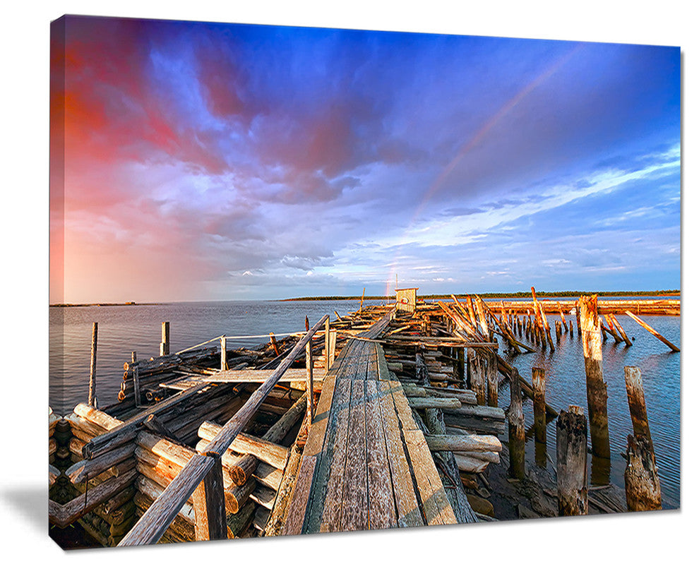 "Abandoned Wooden Pier and Blue Sky" Sea Bridge Wall Artwork, 40"x30"