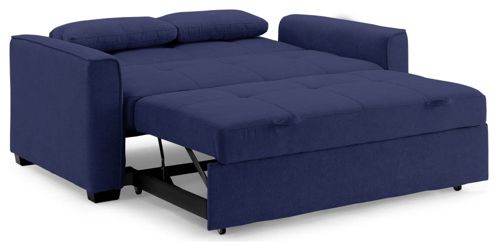 Nantucket Pull-Out Chenille Sleeper Sofa With Accent Pillows, Navy, Full
