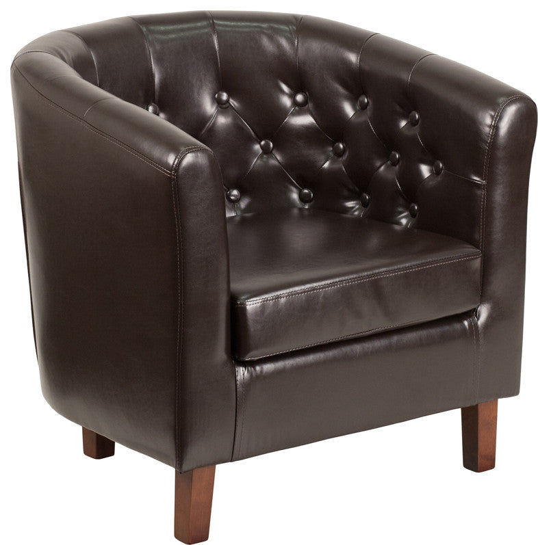 Brown Leather Barrel Chair