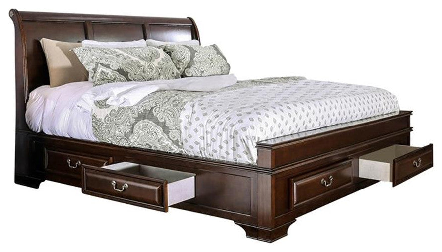 Bowery Hill Transitional Wood Queen Storage Platform Bed in Cherry