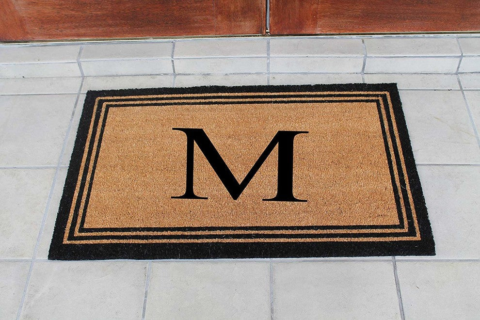 A1HC Black/Beige Coir Monogrammed Doormat 24"x39" , M