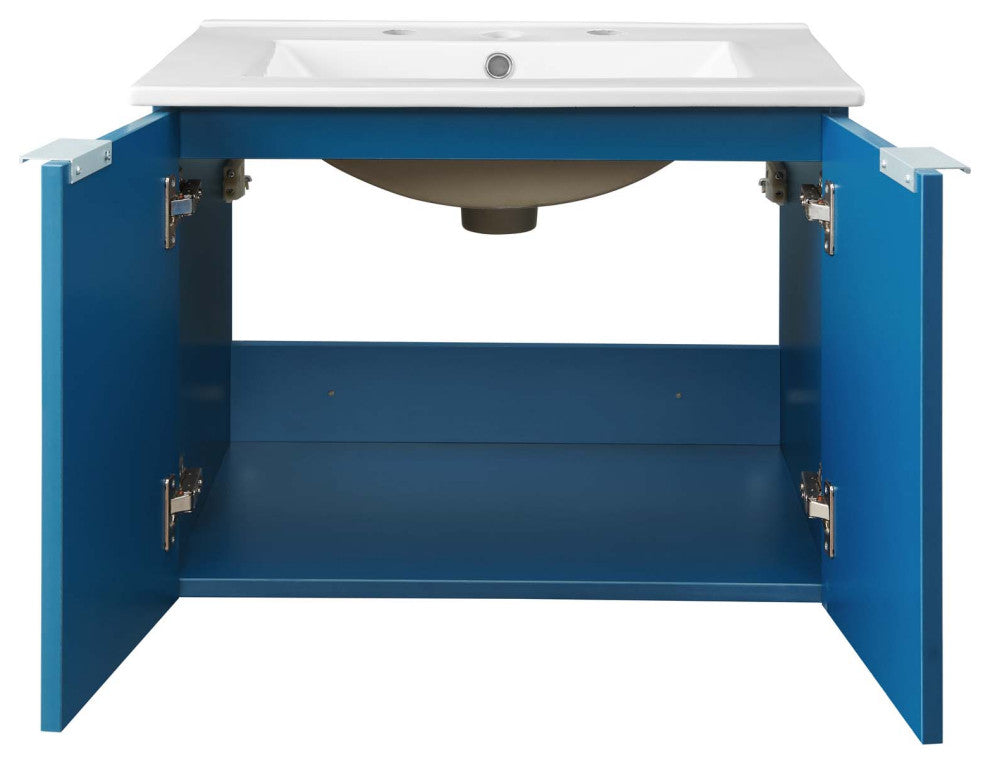 Sink Vanity Cabinet, Wall Mounted, Melamine, Blue Navy White, Modern, Bathroom