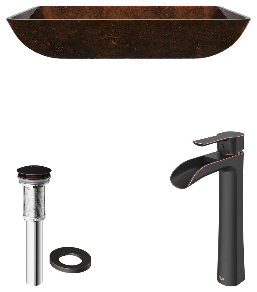 Donatello 23"L x 15"W Glass Vessel Sink and Niko 11"H Faucet Set