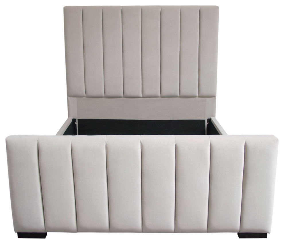 Venus Vertical Channel Tufted Eastern King Bed, Light Gray
