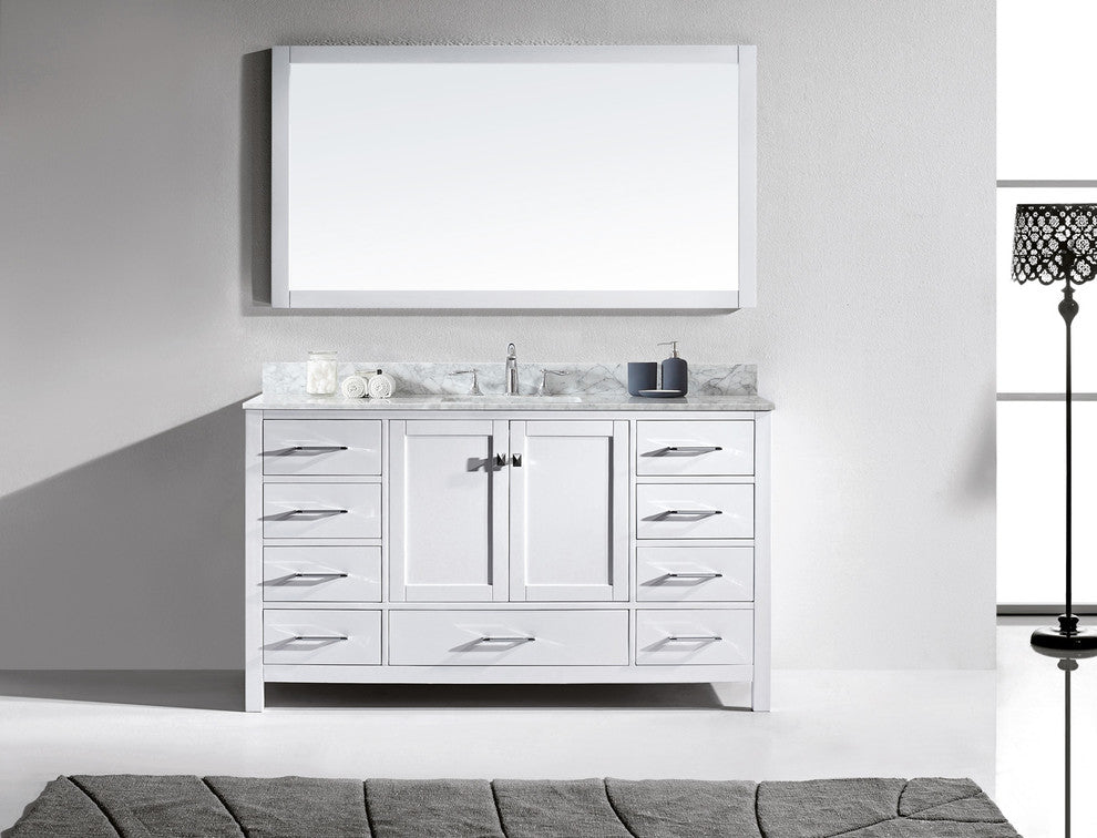 Caroline Avenue 60" Vanity, White, Square Sink