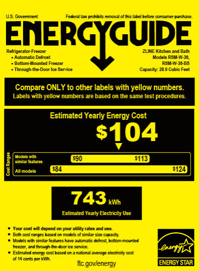 Standard Depth Refrigerator With Dispenser, Stainless RSMZ-W-36-FG