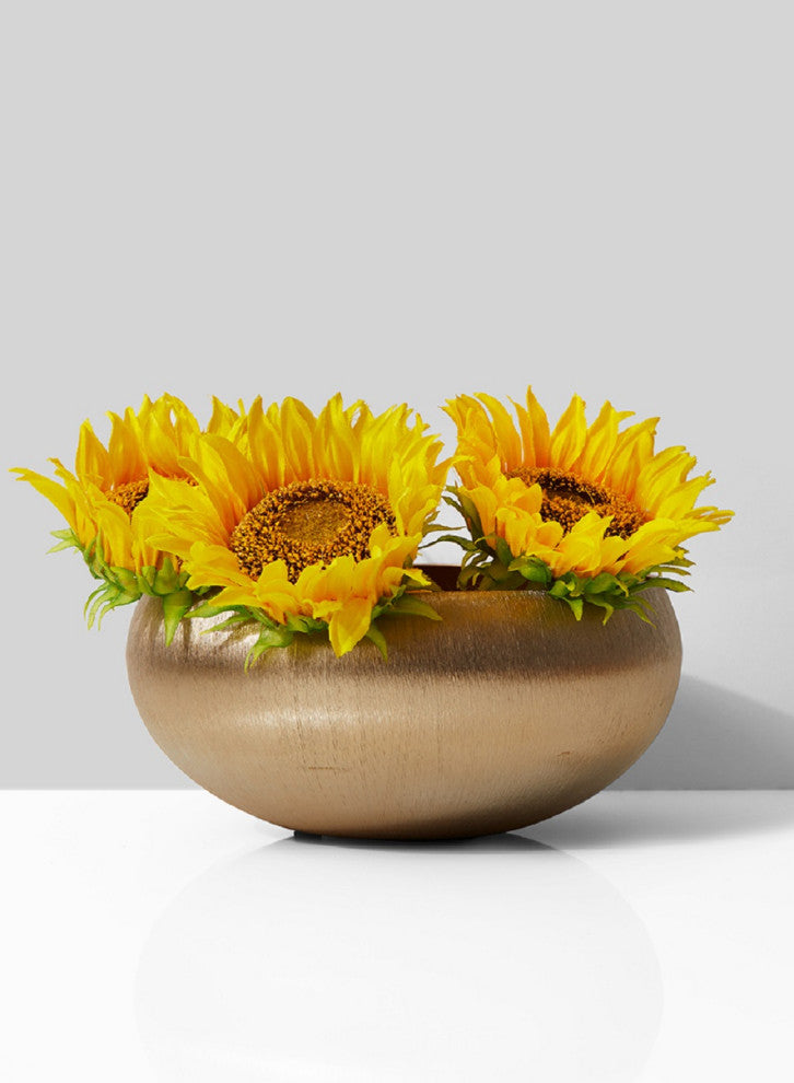 Gold-Brushed Textured Aluminum Decorative Bowl, 4"x8"