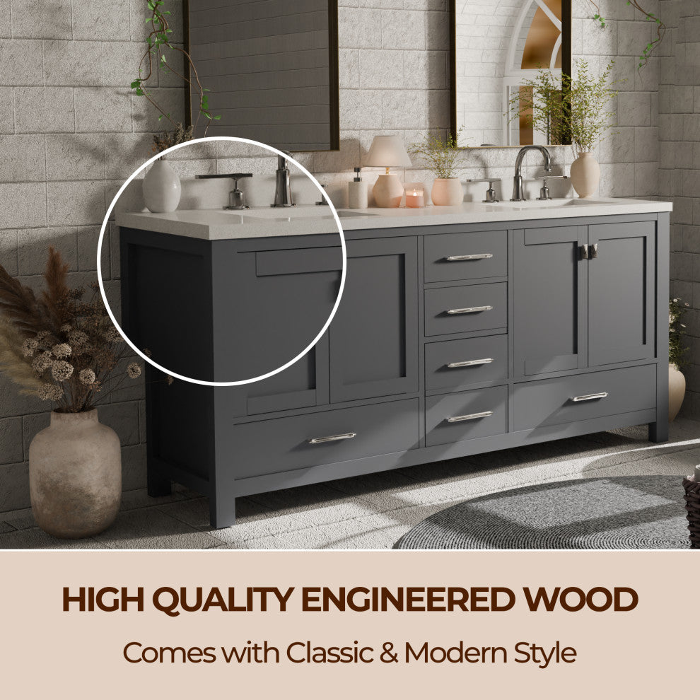 Caroline Avenue 72" Double Bathroom Vanity Set, Gray