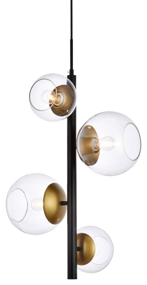 Warren 18" Pendant, Black and Brass With Clear Shade