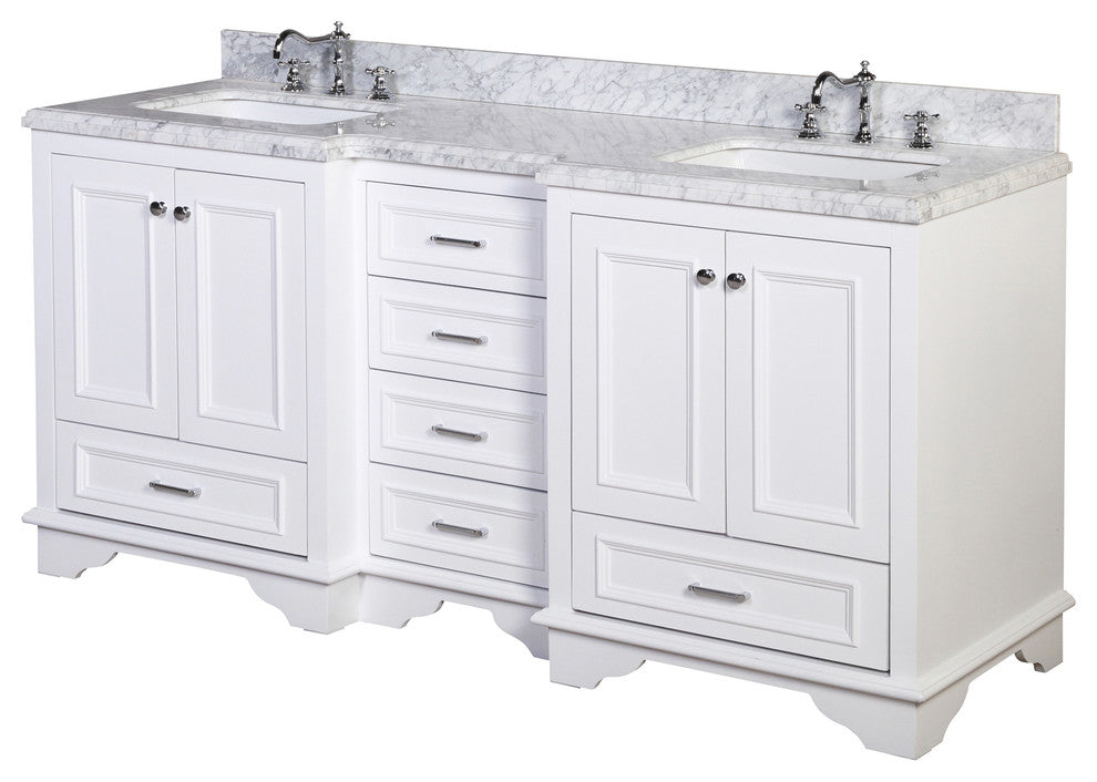 Nantucket 72" Double Bath Vanity, White, Carrara Marble