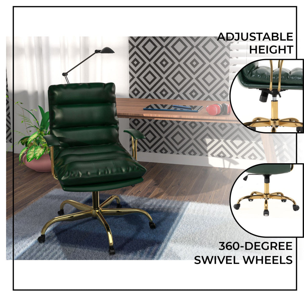 LeisureMod Regina Modern Leather Adjustable Conference Chair, Pine Green