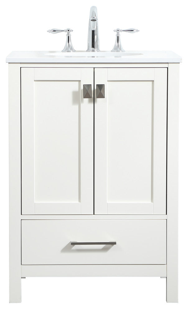 Isabel Single Bathroom Vanity, White, 24", Without Backsplash