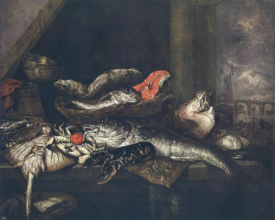 Abraham Van Beyeren Still-life With Fishes, 20"x25" Wall Decal