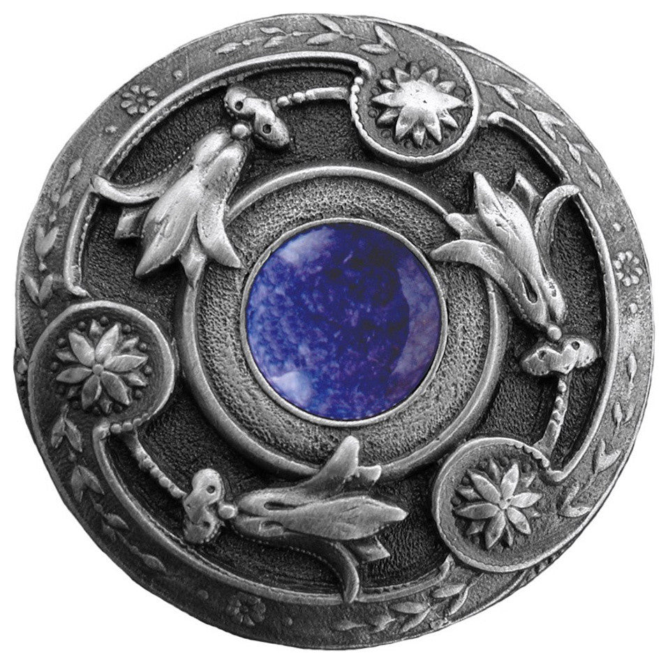 Lily Jeweled Knob, Antique Pewter, Blue Sodalite