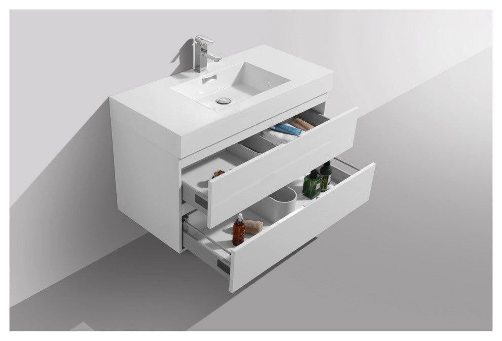 Bliss 40" High Gloss White Wall Mount Modern Bathroom Vanity