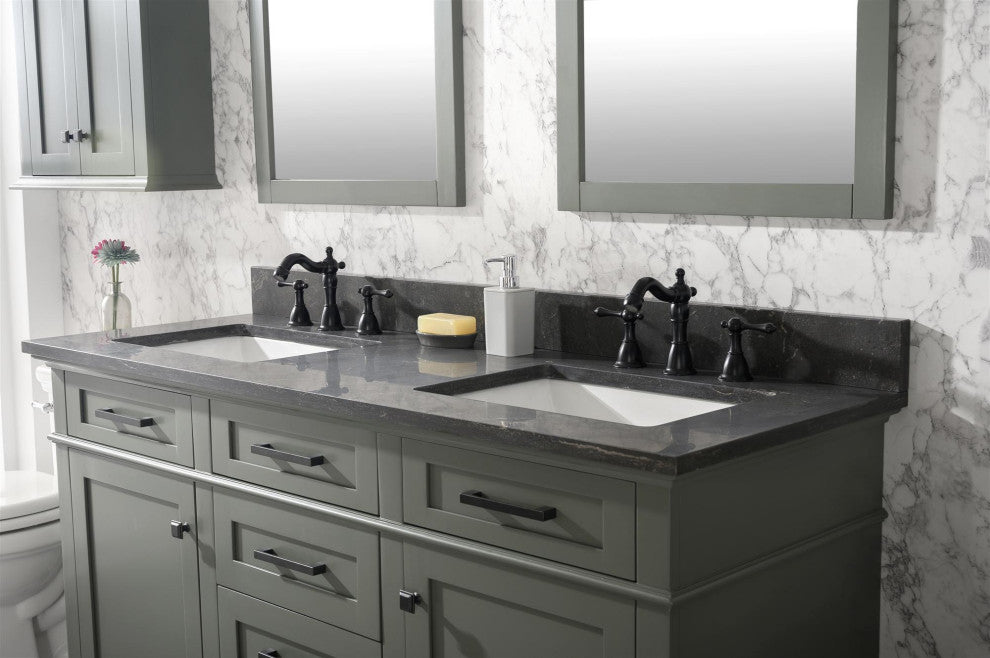 60" Double Sink Vanity Cabinet, Pewter Green