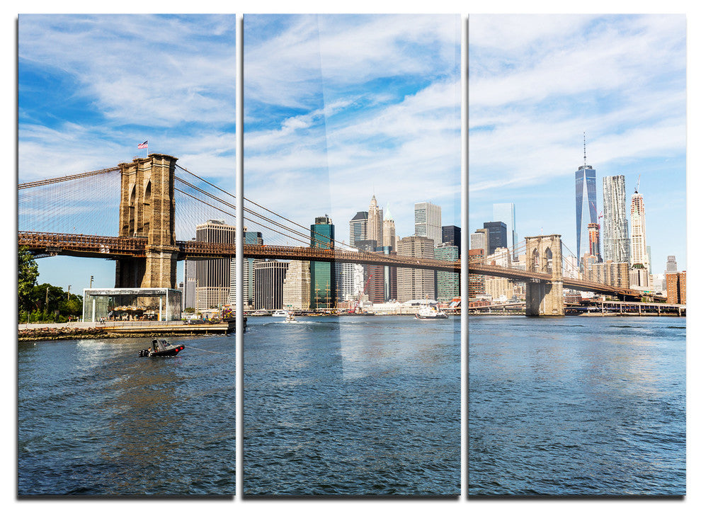 "Summer Day Brooklyn Bridge" Metal Wall Art, 3 Panels, 36"x28"