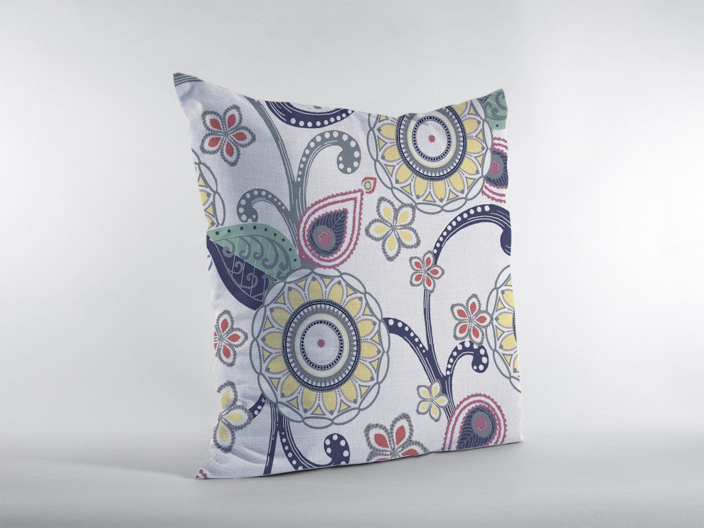 16 White Yellow Floral Suede Throw Pillow