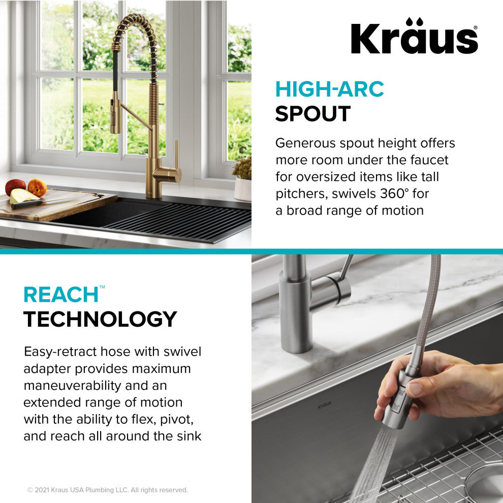 Oletto Commercial Pull-Down 1-Hole Kitchen Faucet, Brass